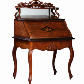 Prachtig ingelegde Hollandse Willem III dames secretaire ca 1870 wortelnoten met zwart (No.931135)