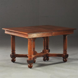 Antieke tafel / Franse stoere eetkamertafel / coulissentafel ca. 1885 eikenhout 3,28 m. (No.110555)