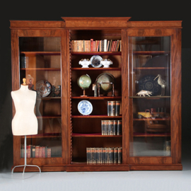 Antieke kasten / 2,59 m Hoge Hollandse mahonie Neoclassicistische boekenkast met 3 schuifdeuren ca. 1790 (No.881630)