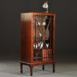 Antieke kast / Strakke 1-deurs vitrine boekenkast ca. 1930 in mahonie (No.472053)