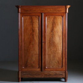 Antieke kasten / Strakke Hollandse Willem III  tweedeurskast ±1870 in mahonie met bloemmahonie (No.840159)