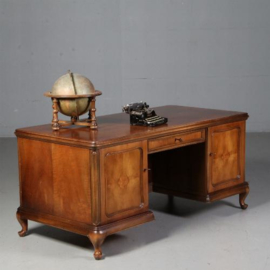 Antiek bureau / Bureau met vitrine of boekenkast ca. 1915 notenhout (No.630955)