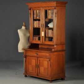 Antieke kast / Strakke eikenhouten boekenkast / servieskast ca. 1885  (No.101451)