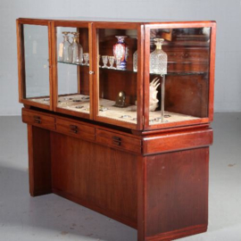 Antieke kast / Mahonie Vitrine Amsterdamse School ca. 1915 met 4 kine laden(No.591036)