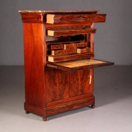 Antieke bureaus / Mahonie met palissander secretaire ca. 1840 met geheime vakjes en fraai leer (No.541750)