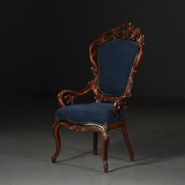Antieke stoelen / Armstoel / Hollandse Mahonie Willem III Voltaire met zwarte accenten ca. 1875 (No.461631)