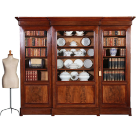 Strakke grote driedeurs Boekenkast Servieskast Laat Biedermeier ca 1840 deels gesloten mahonie en bloemmahonie (No.212815)