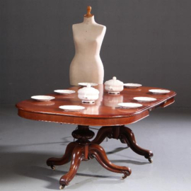Antieke tafel / Victoriaanse "double pedestal pull out table" in mahonie  ca. 1865 tot 2,15 m lengte  (No.640860)