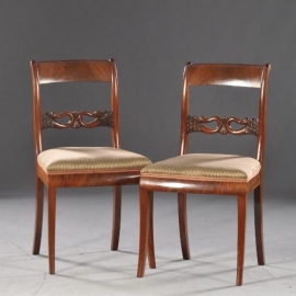 Antieke stoelen / stel van 6 empire stoelen ca. 1820 met nieuwe bekleding naar wens (No.751607)