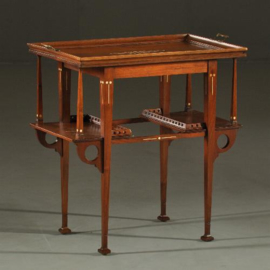Antieke bijzettafels / Hollands Jugendstil theetafeltje ca. 1895 met ingelegde patronen van been (No.982711)