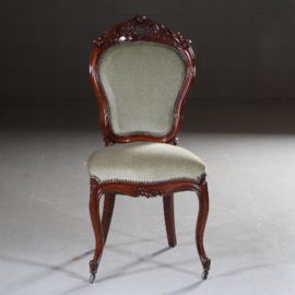Antieke stoelen / Stel van 6 Willem III eetkamerstoelen ca. 1875 mahonie met lindegroen velours (No.592154)