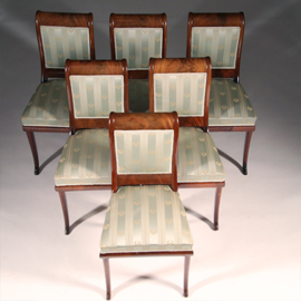 Antieke stoelen / Stel van 6 Empire eetkamerstoelen ca 1800 incl stoffering naar wens (No.901245)