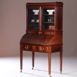 Mahonie topbureau of trommel bureau met vitrine ca 1870 (No.950135)