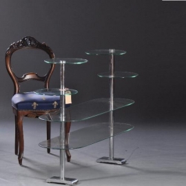 Antiek Varia / Art Deco toonbank etagere in glas voor verzameling of ontbijtbuffet ca. 1920 (No.800924)