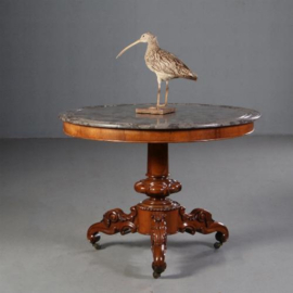 Antieke tafel /  Ronde Franse Gueridon  of  centre table  ca. 1860 in mahonie met marmer blad (No.670643)