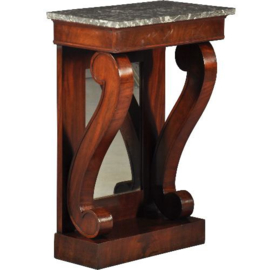 Antieke bijzettafels / Wandtafels uitzonder fraai smal Frans trumeau ca. 1820 met verdekte lade (No.102041)