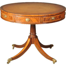 Antieke tafel / Ronde mahonie drumtable met 2 laden ca. 1890 (No.502860)