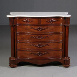 Antieke kasten / Orgelgebogen commode  mat wit marmer ca. 1870 zeer rijk uitgevoerd meubel (No.700961)