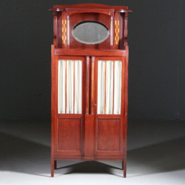 Antieke kast / Hollands Art deco boekenkastje salonkastje met geslepen glas, spiegel en inlegwerk ca. 1910  (No.562211)