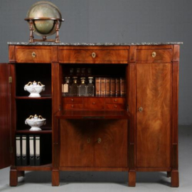 Antiek Bureaus / brede Empire secretaire met boekenkasten / zijkasten ca. 1810 in mahonie met marmer (No.602117)