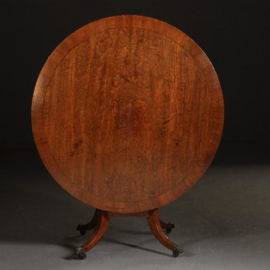 Antieke tafel / Kleine ronde blond mahonie eetkamertafel ca. 1860 met tilttop-mechaniek (No.472849)
