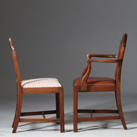 6 Eetkamerstoelen nieuwe stof naar keus  mahonie Engeland ca. 1925 Maple & Co (No.911886)