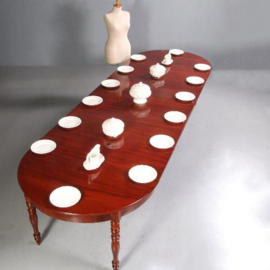 Antieke tafel / Franse mahonie coulissentafel voor 14 personen op 8 gedraaide poten ca. 1865  (No.692922)