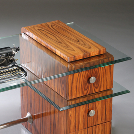 Bureau in palissander met glazen werkblad laat Art Deco ca 1950 met 6 laden (No.953010)