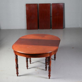 Antieke tafel / Coulissentafel ovaal ca. 1860 in mahonie tot 3,24 m.  met 4 inlegbladen mahonie (No.581655)