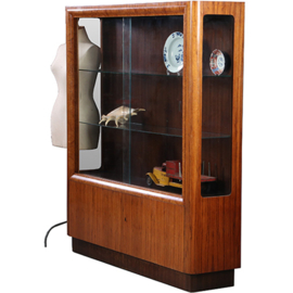 Antieke kasten / Art Deco vitrine Wengé en noten ca. 1925 drie-zijdig glas (No.891510)