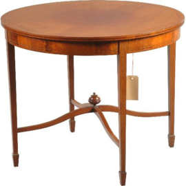 Antieke bijzettafels / wijntafel / Strakke ronde Engelse lampentafel met onderblad ca 1890. (No.200845)