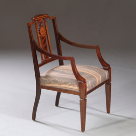 Stel armstoelen met zeer fraai ingelegde medaillons ca 1900 incl stoffering naar wens (No.212805)
