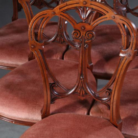Antieke stoelen / Stel van 6 laat Victoriaanse mahonie  eetkamerstoelen  ca. 1890 met bewerkte kroon Incl. stoffering naar wens (No.681438)