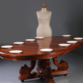 Ruim 5 m lange Willem III Eetkamertafel of vergadertafel ca 1870  te vergroten tot 22 personen (No.932630)
