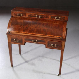 Antiek bureau / Bureau met kwart ronde klep ca. 1870 in mahonie met fijn inlegwerk (No.781544)