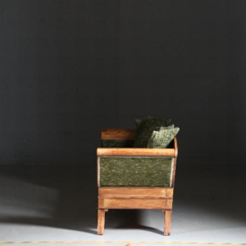 Antieke banken / Hollandse vroeg biedermeier sofa ca. 1820 in bloemmahonie met groen velours (No.561957)