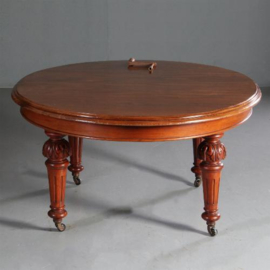 Antieke tafel / Wind out Coulissentafel in mahonie ca. 1850 in een mooie oude kleur met 2 inlegbladen (No.640854)
