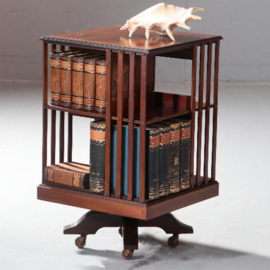 Antieke boekenmolen / Engelse revolving bookcase ±1890 mahonie met inlegwerk (No.841265)