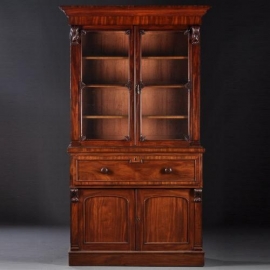 Antieke kast / Victoriaans buro-bookcase met achter de la een schrijfinterieur (No.806926)