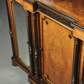 Antieke kast / Victoriaanse credenza ca. 1885 in ebben- en notenhout en spiegelpanelen (No.470752)