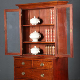 Boekenkast Servieskast in mahonie ca. 1880 met oud glas en laden in de onderkast (No.740443)