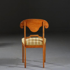 Antieke stoelen / Stel van 6 Blonde Biedermeier stoelen in berkenwortel incl. stof naar keus (No.841276)