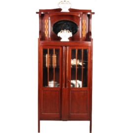 Antieke kast / Hollands Art deco boekenkastje salonkastje met geslepen glas, spiegel en inlegwerk ca. 1910  (No.562211)
