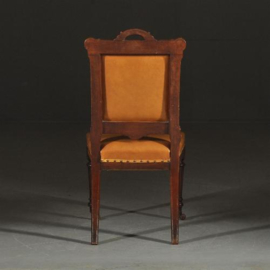 Antieke stoelen / Stel van 8 zware, hoge en brede eetkamerstoelen met bruin leer ca. 1870 (No.290628)