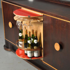 Antieke kast / Dressoir met bar achter de middelste deur ca. 1955 palissander en wenge (No.451943)