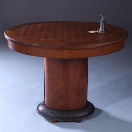 Art and Craft mahonie bijzettafel met blokmozaïek blad en brons beslagen voet ca 1890 (No.222175)