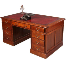 Antieke bureaus / Engels mahonie bureau ca. 1890 met 9 laden en rood leer ingelegd (No.541746)