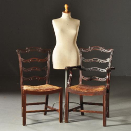 Antieke stoelen / stel van 8 mahonie ladderbacks vm Norman & Stacey 1910 bekleding naar wens (No.481843)