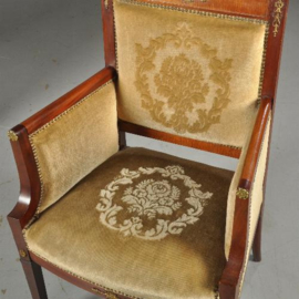 Antieke stoelen / stel van 2 Empire stijl  armstoelen periode seconde empire ca. 1860 in mahonie met brons (No.450222)