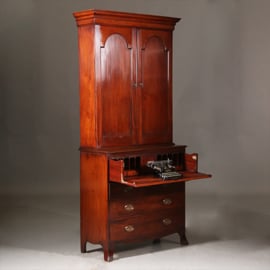 Engelse boekenkast met schrijflade of Buro bookcase ca 1820 rood leer ingelegd (No.971240)